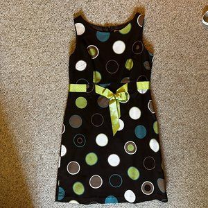 Jessica Howard Brown Cotton Dress w/Circles & Lime Green Grosgrain Belt